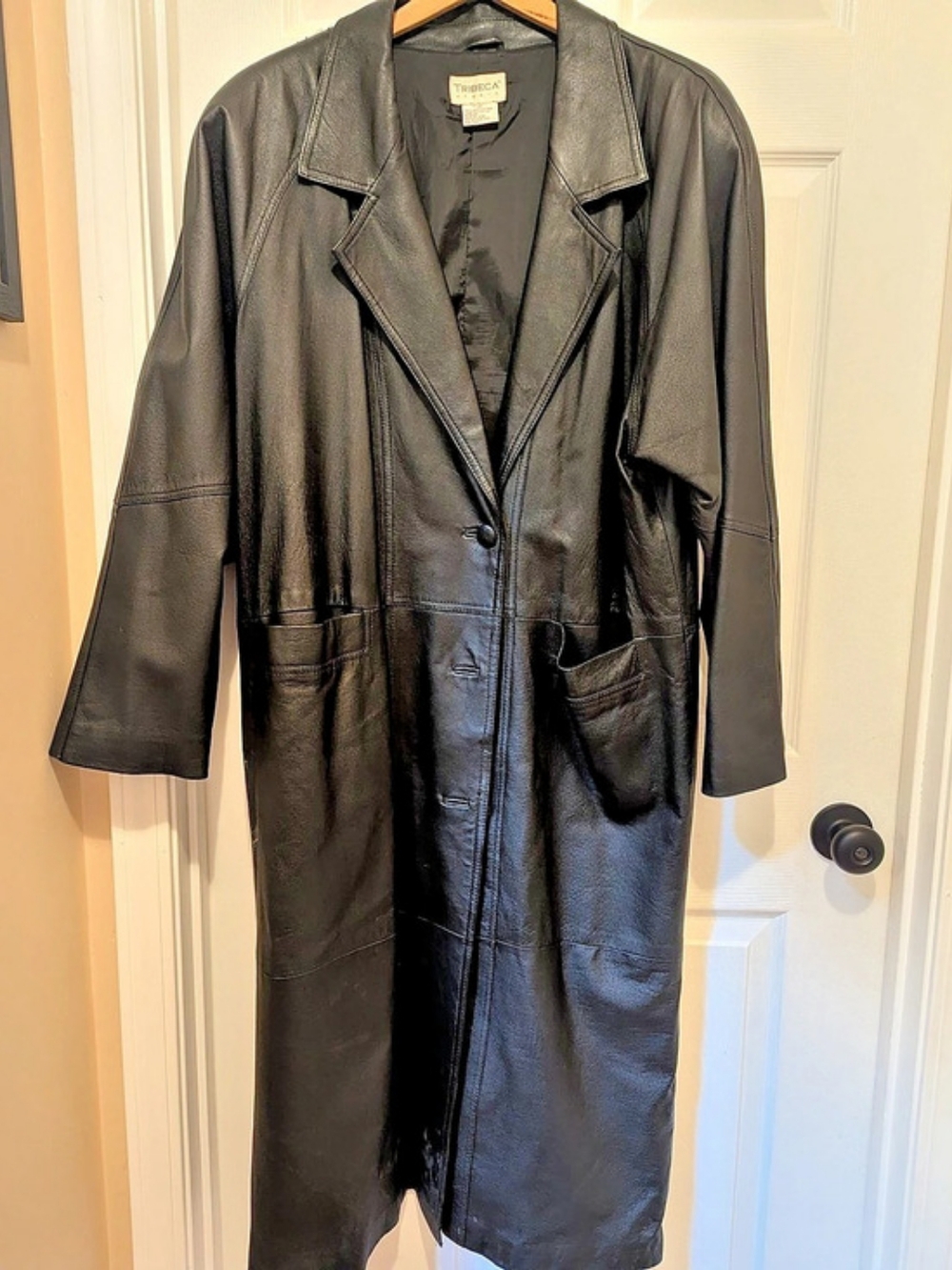 Tribeca Studio Black Leather Duster Coat XL Like New